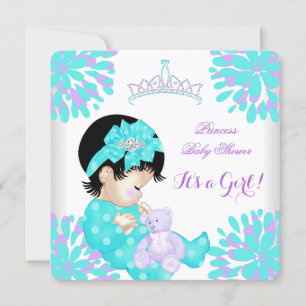Convite Chuva de Bebê Menina Doce Bebê Azul Turquesa e Urs