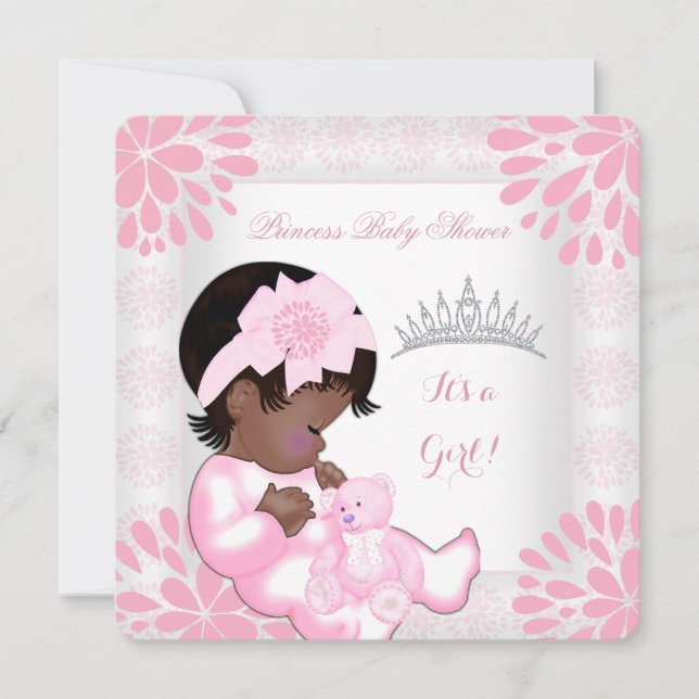 Convite Chuva de Bebê Menina Doce Bebê Pêssego Rosa Urso B (Frente)