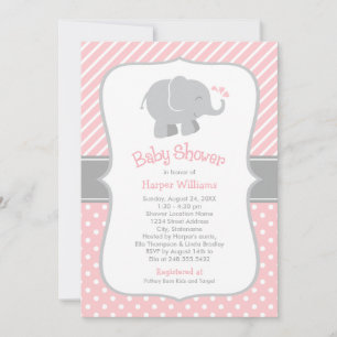 Convite Chuva de Bebê Menina Elefante com Rosa Moderno