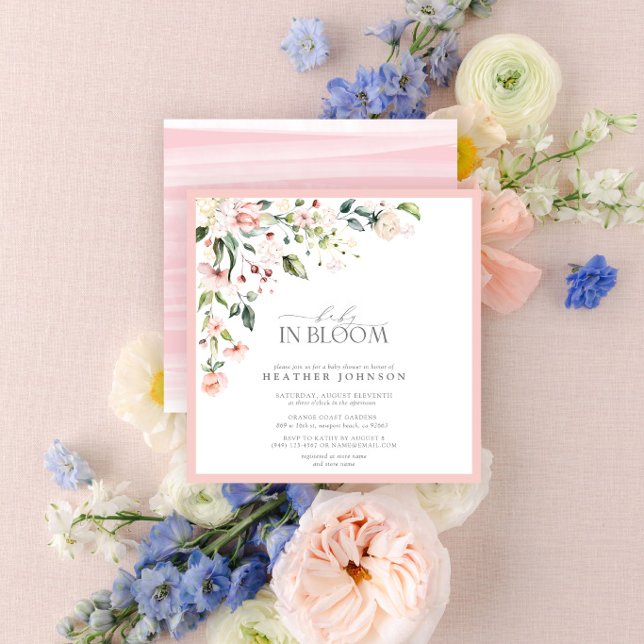 Convite Chuva de Bebê Menina em Flor Script Elegante Rosa (Criador carregado)
