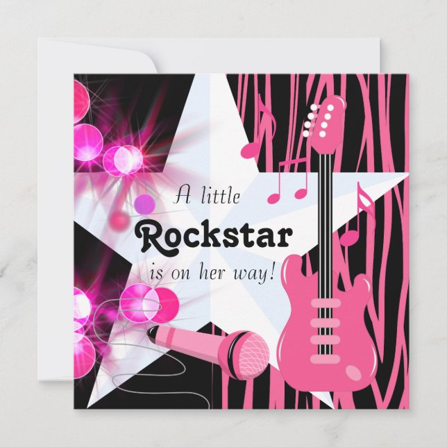 Convite Chuva de Bebê Menina Estrela do Rock de Listra Ros (Frente)