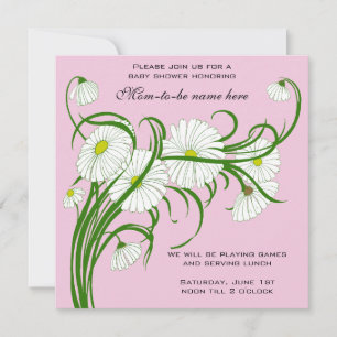 Convite Chuva de Bebê Menina Flor de Gerbera Branca Vintag