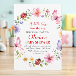 Convite Chuva de Bebê Menina Flor Silvestre Joaninha