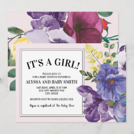 Convite Chuva de Bebê Menina Floral Roxo Amarelo Rosa Jard