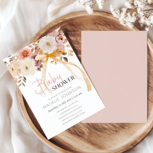 Convite Chuva de Bebê Menina Floral Suave Outono Primavera