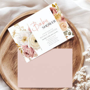 Convite Chuva de Bebê Menina Floral Suave Outono Primavera