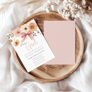 Convite Chuva de Bebê Menina Floral Suave Outono Primavera