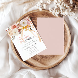 Convite Chuva de Bebê Menina Floral Suave Outono Primavera