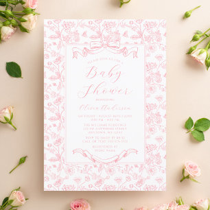 Convite Chuva de Bebê Menina Floral Vintage Arco Rosa Eleg