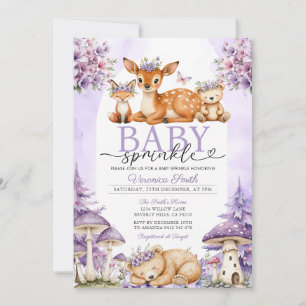 Convite Chuva de Bebê Menina Floresta Boho Roxo Cervo
