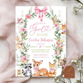 Convite Chuva de Bebê Menina Floresta Verde Animais