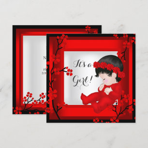 Convite Chuva de Bebê Menina Fofa Flor Vermelha Preto e Br