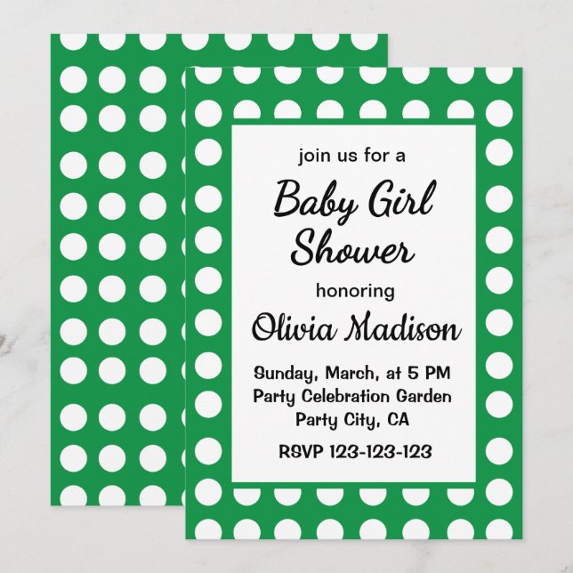 Convite Chuva de Bebê Menina Fofo Pontos Verde Mãe Para Se (Frente/Verso)