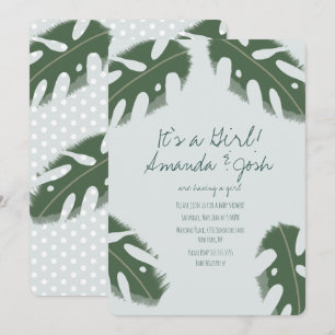 Convite Chuva de Bebê Menina Folhagem Tropical Monstera
