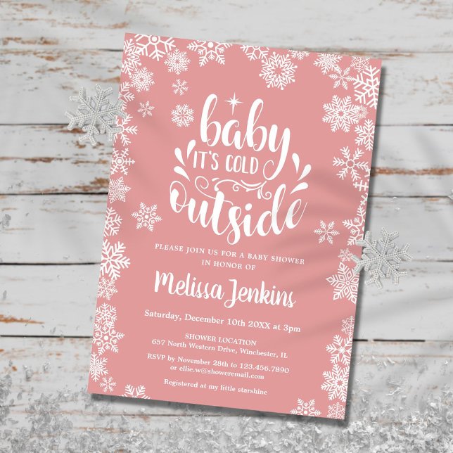 Convite Chuva de Bebê Menina Frio de Fora Inverno (Baby It's Cold Outside Girl Winter Baby Shower Invitation)