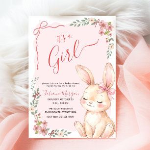 Convite Chuva de Bebê Menina Ginga com Laço Rosa de Flor S