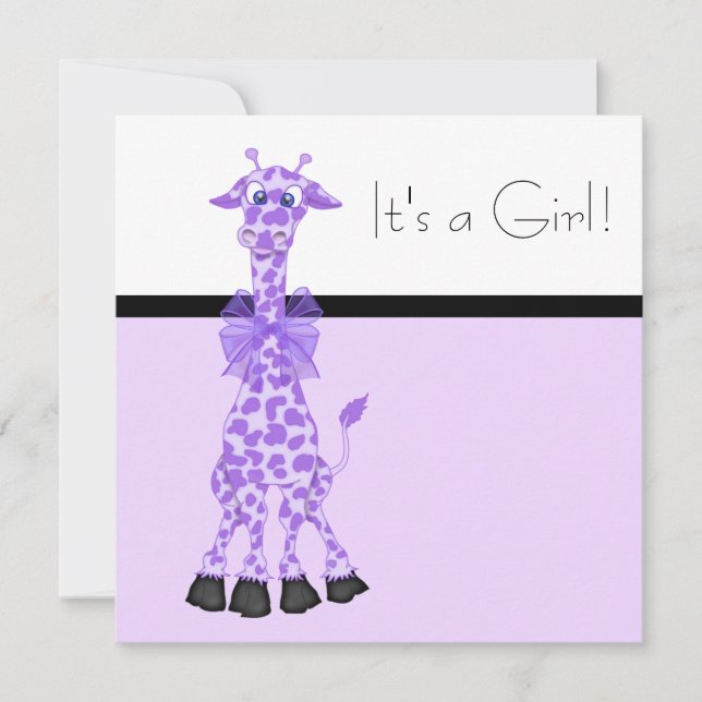 Convite Chuva de Bebê Menina Girafa Fantasia Roxa (Frente)