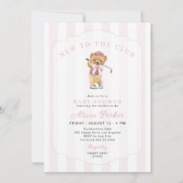 Convite Chuva de bebê menina golf nova no clube rosa