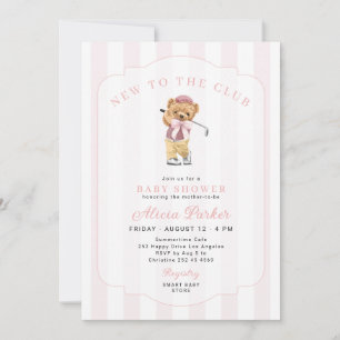Convite Chuva de bebê menina golf nova no clube rosa