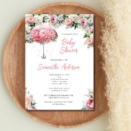 Convite Chuva de Bebê Menina Guarda-Chuva Floral Branca Ro