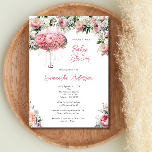 Convite Chuva de Bebê Menina Guarda-Chuva Floral Branca Ro