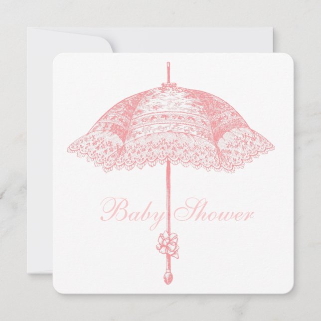 Convite Chuva de Bebê Menina Guarda-Chuva Rosa (Frente)