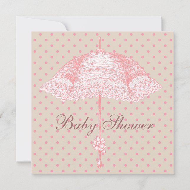 Convite Chuva de Bebê Menina Guarda-Chuva Rosa (Frente)