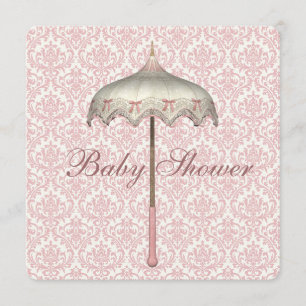 Convite Chuva de Bebê Menina Guarda-Chuva Rosa Antigo