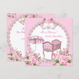Convite Chuva de Bebê Menina Guarda-Chuva Rosa Antigo Berç