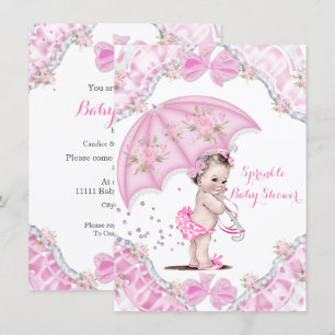 Convite Chuva de Bebê Menina Guarda-Chuva Rosa Flores