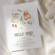 Chuva de Bebê Menina Hello Baby Fofa em Aquarela