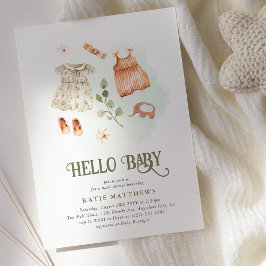 Convite Chuva de Bebê Menina Hello Baby Fofa em Aquarela