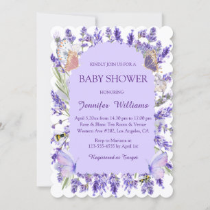 Convite chuva de bebê menina jardim floral roxo aquarela