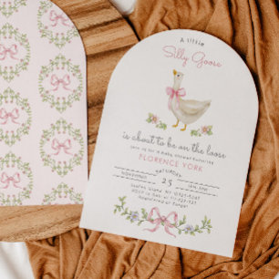 Convite Chuva de bebê menina Laço Rosa caprichoso Silly Go