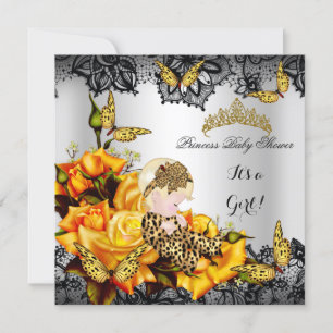Convite Chuva de Bebê Menina Leopardo Borboleta Amarelo Ci