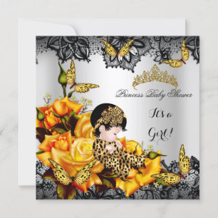 Convite Chuva de Bebê Menina Leopardo Borboleta Amarelo Ci