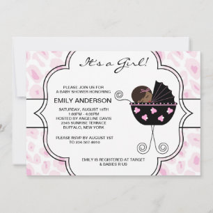 Convite Chuva de Bebê Menina Leopardo Preto Rosa