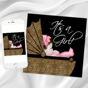 Convite Chuva de Bebê Menina Leopardo Rosa