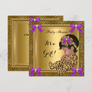 Convite Chuva de Bebê Menina Leopardo Roxo Dourado 4