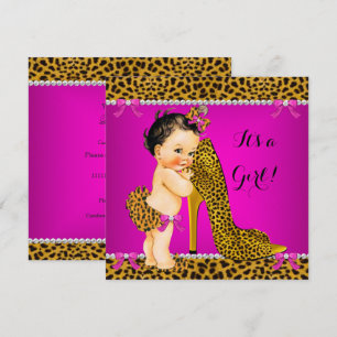 Convite Chuva de Bebê Menina Leopardo Salto Alto Rosa More