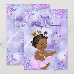 Convite Chuva de Bebê Menina Lilás Roxo Pérola Étnico