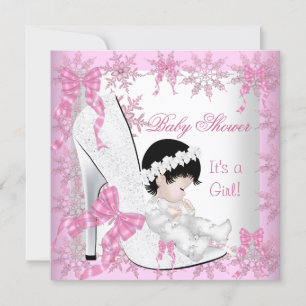 Convite Chuva de Bebê Menina Lindos Flocos de Neve Rosa Sa
