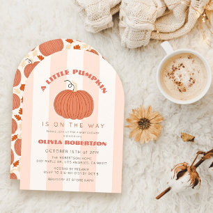 Convite Chuva de Bebê Menina Little Pumpkin Pink Stripes