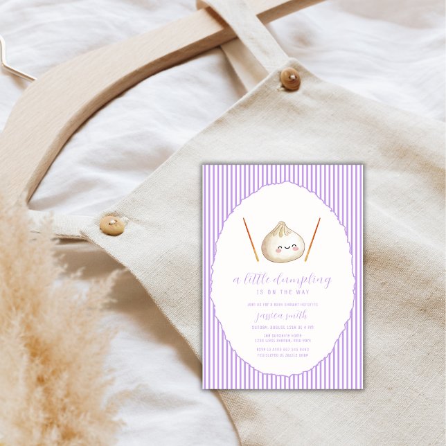 Convite Chuva de Bebê Menina Moderna Roxa Asiática  (Purple Modern Girl Asian Dumpling Baby Shower Invitation)