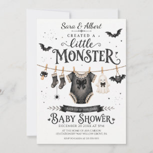 Convite Chuva de Bebê Menina Monstrinho de Halloween