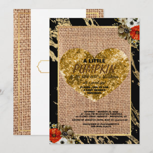 Convite Chuva de Bebê Menina Outono Abóbora Rústico Lona M