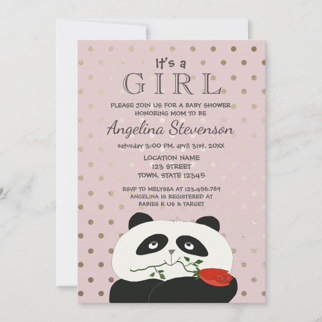Convite Chuva de Bebê Menina Panda Rosa Fofa (Frente)