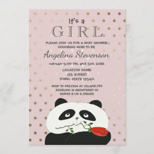 Convite Chuva de Bebê Menina Panda Rosa Fofa