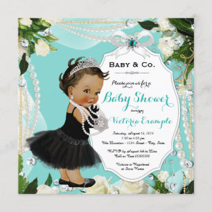 Convite Chuva de Bebê Menina Pearl Baby & Co Preto Azul Tu