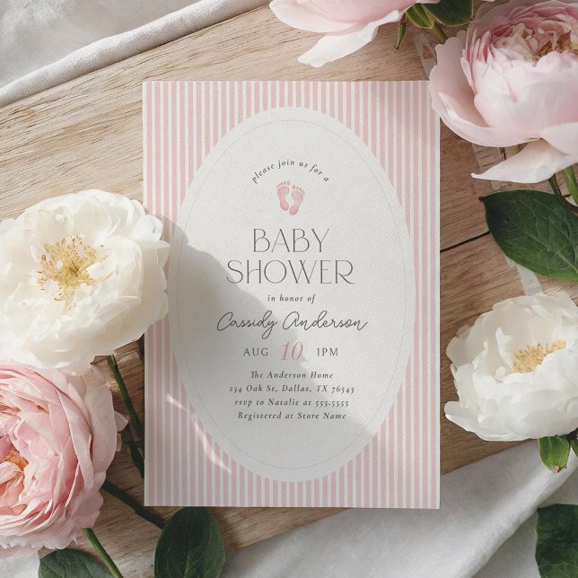 Convite Chuva de Bebê Menina Pegadas de Bebê Rosa Antigo (Criador carregado)